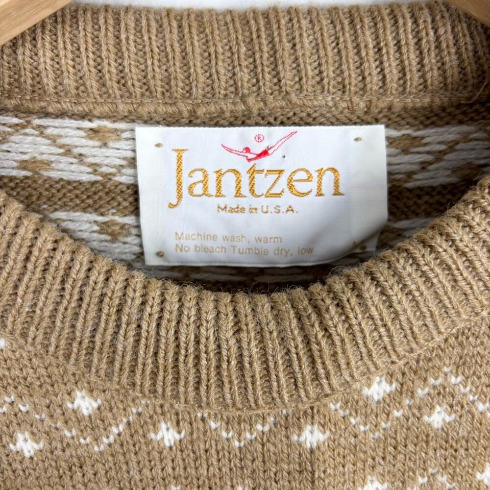 Jantzen Men's Tan and Cream Crewneck Sweater - Picture 2 of 7